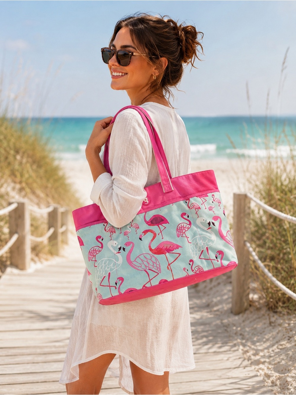 Pink Flamingo Canvas Tote Bag— PERFECT for summer beach days 💗